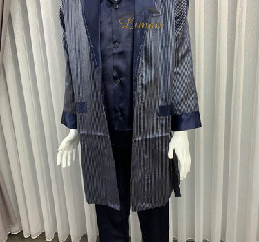 Liman Home Decor - Liman Online Batista 4 Delig Luxe Satijnen Mannen Pyjama Set Donker Blauw