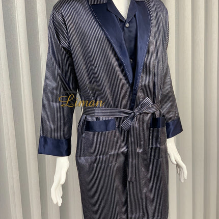 Liman Home Decor - Liman Online Batista 4 Delig Luxe Satijnen Mannen Pyama Set Donker Blauw