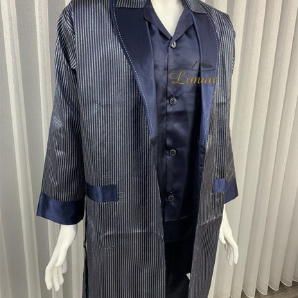 Liman Home Decor - Liman Online Batista 4 Delig Luxe Satijnen Mannen Pyama Set Donker Blauw