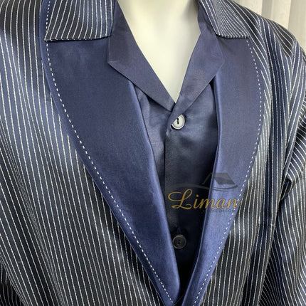 Liman Home Decor - Liman Online Batista 4 Delig Luxe Satijnen Mannen Pyama Set Donker Blauw