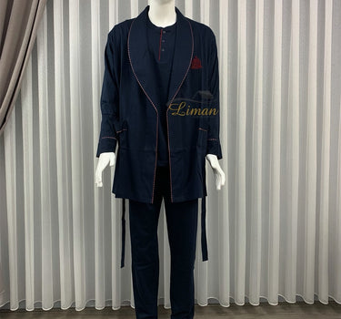 Liman Home Decor - Liman Online Batista 5 Delig Luxe Mannen Pyama Set Donker Blauw