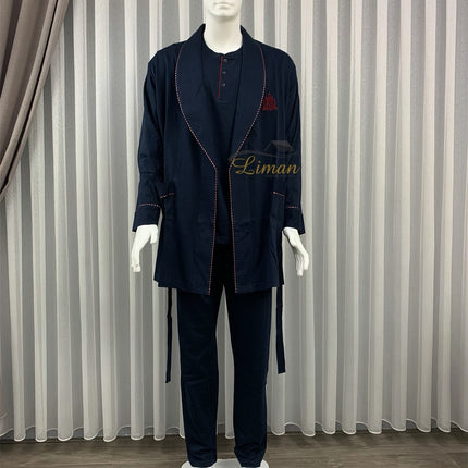 Liman Home Decor - Liman Online Batista 5 Delig Luxe Mannen Pyama Set Donker Blauw