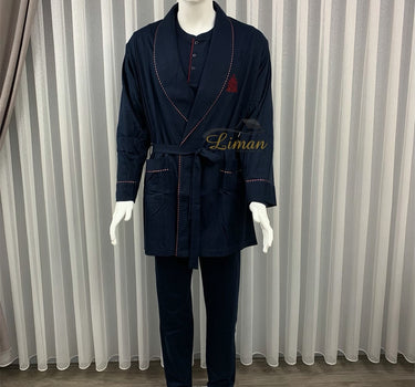 Liman Home Decor - Liman Online Batista 5 Delig Luxe Mannen Pyama Set Donker Blauw