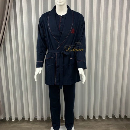 Liman Home Decor - Liman Online Batista 5 Delig Luxe Mannen Pyama Set Donker Blauw