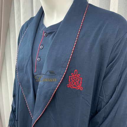 Liman Home Decor - Liman Online Batista 5 Delig Luxe Mannen Pyama Set Donker Blauw