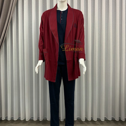 Liman Home Decor - Liman Online Batista 5 Delig Luxe Mannen Pyama Set Bordo