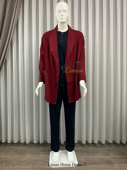 Liman Home Decor - Liman Online Batista 5 Delig Luxe Mannen Pyama Set Bordo