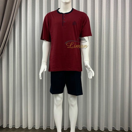 Liman Home Decor - Liman Online Batista 5 Delig Luxe Mannen Pyama Set Bordo