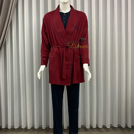 Liman Home Decor - Liman Online Batista 5 Delig Luxe Mannen Pyama Set Bordo