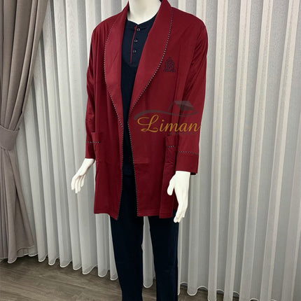 Liman Home Decor - Liman Online Batista 5 Delig Luxe Mannen Pyama Set Bordo