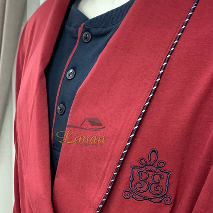 Liman Home Decor - Liman Online Batista 5 Delig Luxe Mannen Pyama Set Bordo