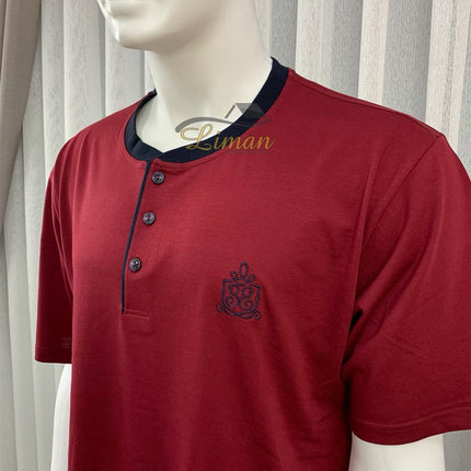 Liman Home Decor - Liman Online Batista 5 Delig Luxe Mannen Pyama Set Bordo