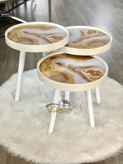 Liman Home Decor - Liman Online Bijzettafel Ronde 3 Delig Set Kum Design