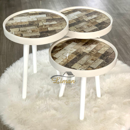 Liman Home Decor - Liman Online Bijzettafel Ronde 3 Delig Set Tugla Design