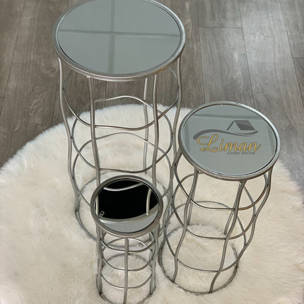 Liman Home Decor - Liman Online Bijzettafel Ronde 3 Delig Set Zilver