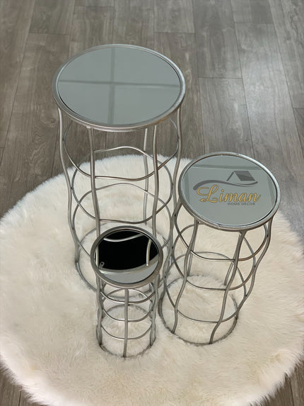 Liman Home Decor - Liman Online Bijzettafel Ronde 3 Delig Set Zilver