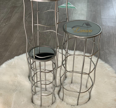 Liman Home Decor - Liman Online Bijzettafel Ronde 3 Delig Set Zilver