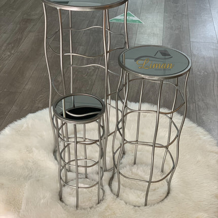 Liman Home Decor - Liman Online Bijzettafel Ronde 3 Delig Set Zilver
