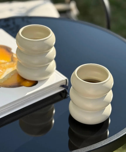 Liman Home Decor - Liman Online Bobble keramieken Mok Beige | 2 Delig