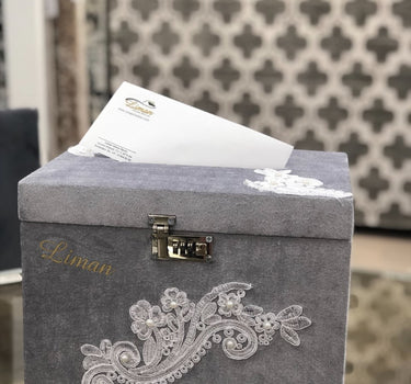 Liman Home Decor - Liman Online Bruiloft Enveloppendoos / Geldkist Grijs Met Cijferslot
