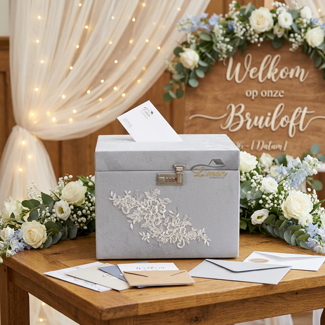 Liman Home Decor - Liman Online Bruiloft Enveloppendoos / Geldkist Grijs met Cijferslot