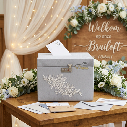 Liman Home Decor - Liman Online Bruiloft Enveloppendoos / Geldkist Grijs met Cijferslot