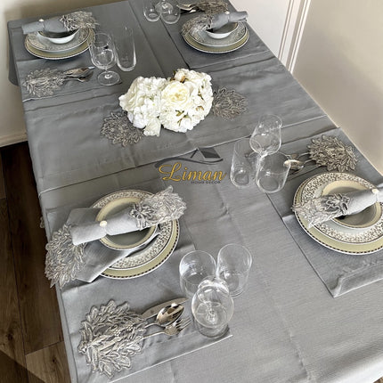 Liman Home Decor - Liman Online Cinar Tafelkleed Set Met Placemat Grijs 34 Dlg