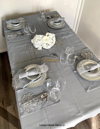 Liman Home Decor - Liman Online Cinar Tafelkleed Set Met Placemat Grijs 34 Dlg