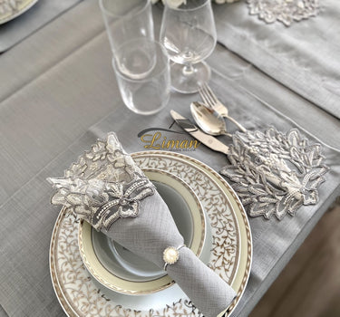 Liman Home Decor - Liman Online Cinar Tafelkleed Set Met Placemat Grijs 34 Dlg