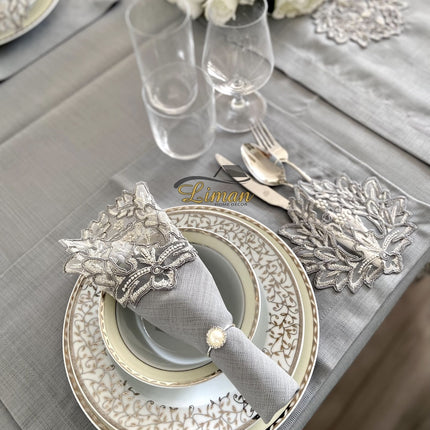 Liman Home Decor - Liman Online Cinar Tafelkleed Set Met Placemat Grijs 34 Dlg