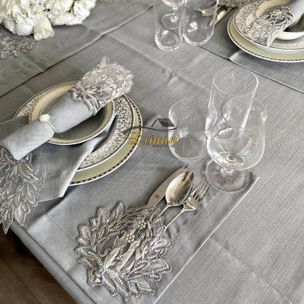 Liman Home Decor - Liman Online Cinar Tafelkleed Set Met Placemat Grijs 34 Dlg