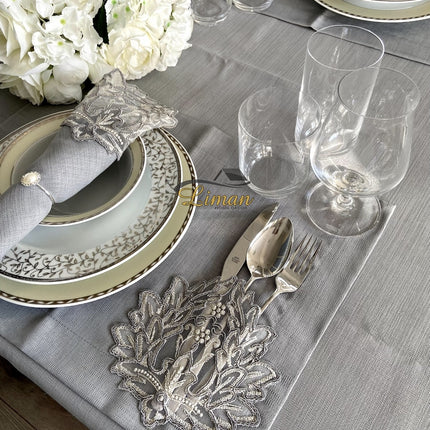 Liman Home Decor - Liman Online Cinar Tafelkleed Set Met Placemat Grijs 34 Dlg