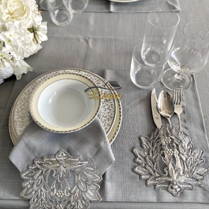 Liman Home Decor - Liman Online Cinar Tafelkleed Set Met Placemat Grijs 34 Dlg