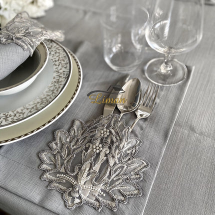 Liman Home Decor - Liman Online Cinar Tafelkleed Set Met Placemat Grijs 34 Dlg