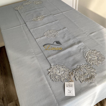 Liman Home Decor - Liman Online Cinar Tafelkleed Set Met Placemat Grijs 34 Dlg