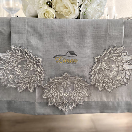 Liman Home Decor - Liman Online Cinar Tafelkleed Set Met Placemat Grijs 34 Dlg