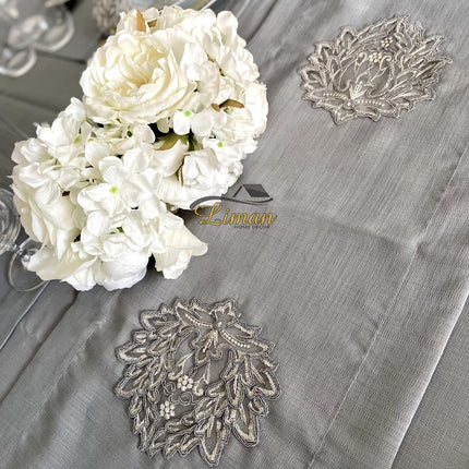 Liman Home Decor - Liman Online Cinar Tafelkleed Set Met Placemat Grijs 34 Dlg