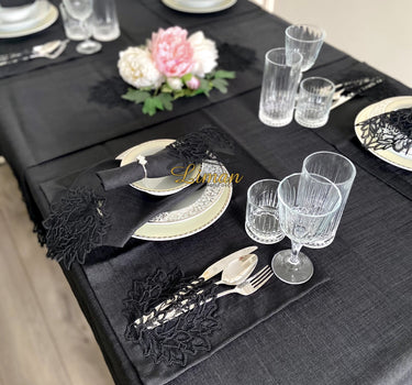 Liman Home Decor - Liman Online Cinar Tafelkleed Set Met Placemat Zwart 34 Delig