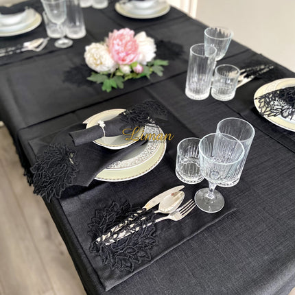 Liman Home Decor - Liman Online Cinar Tafelkleed Set Met Placemat Zwart 34 Delig