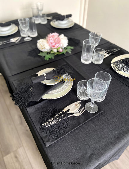 Liman Home Decor - Liman Online Cinar Tafelkleed Set Met Placemat Zwart 34 Delig