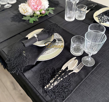 Liman Home Decor - Liman Online Cinar Tafelkleed Set Met Placemat Zwart 34 Delig