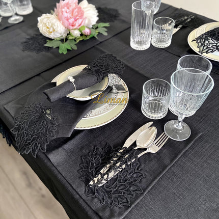 Liman Home Decor - Liman Online Cinar Tafelkleed Set Met Placemat Zwart 34 Delig