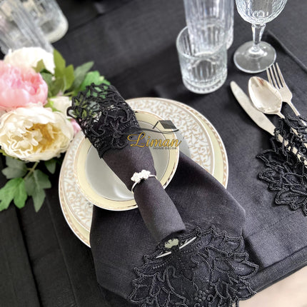 Liman Home Decor - Liman Online Cinar Tafelkleed Set Met Placemat Zwart 34 Delig