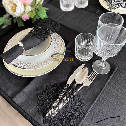 Liman Home Decor - Liman Online Cinar Tafelkleed Set Met Placemat Zwart 34 Delig