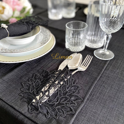 Liman Home Decor - Liman Online Cinar Tafelkleed Set Met Placemat Zwart 34 Delig
