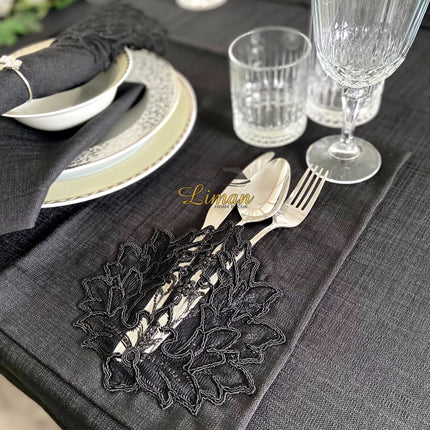 Liman Home Decor - Liman Online Cinar Tafelkleed Set Met Placemat Zwart 34 Delig