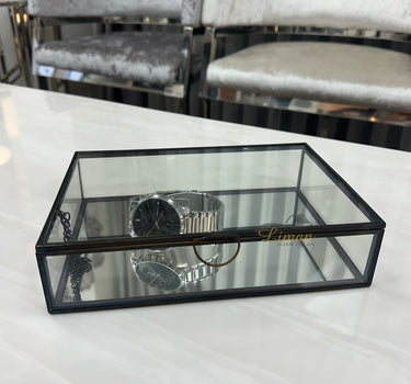 Liman Home Decor - Liman Online DOOS GLASS ZWART 22X14,5XH5,3CM METAAL