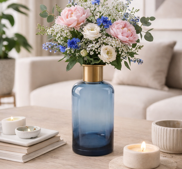 Liman Home Decor - Liman Online FLESVAAS DONKERBLAUW ROND GLAS 12X12XH30