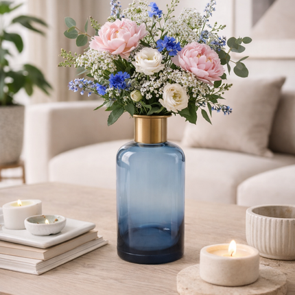 Liman Home Decor - Liman Online FLESVAAS DONKERBLAUW ROND GLAS 12X12XH30