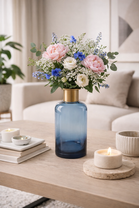 Liman Home Decor - Liman Online FLESVAAS DONKERBLAUW ROND GLAS 12X12XH30